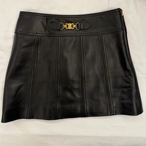 Black Leather Skirt with Gold Accents